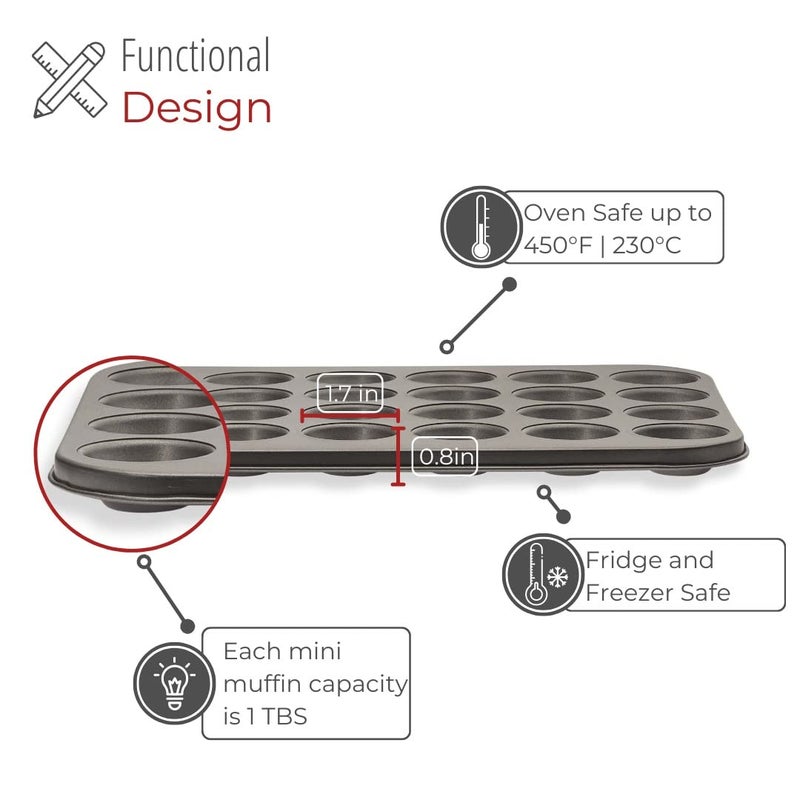 husMait Premium Quality Mini-Muffin Pan, Baking Sheet, and Cooling Rack. For Baking Mini Cupcakes, Muffins, Bite Size Tarts, Cookies. Non-Stick, Dishwasher Safe, Oven Safe (Muffin Pan) - Image 4